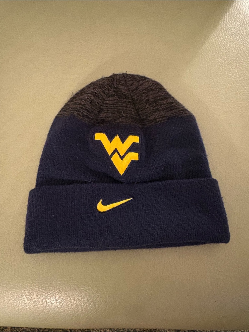 Kids Nike West Virginia Mountaineers Winter Beanie Hat Navy Blue Heathered Gray
